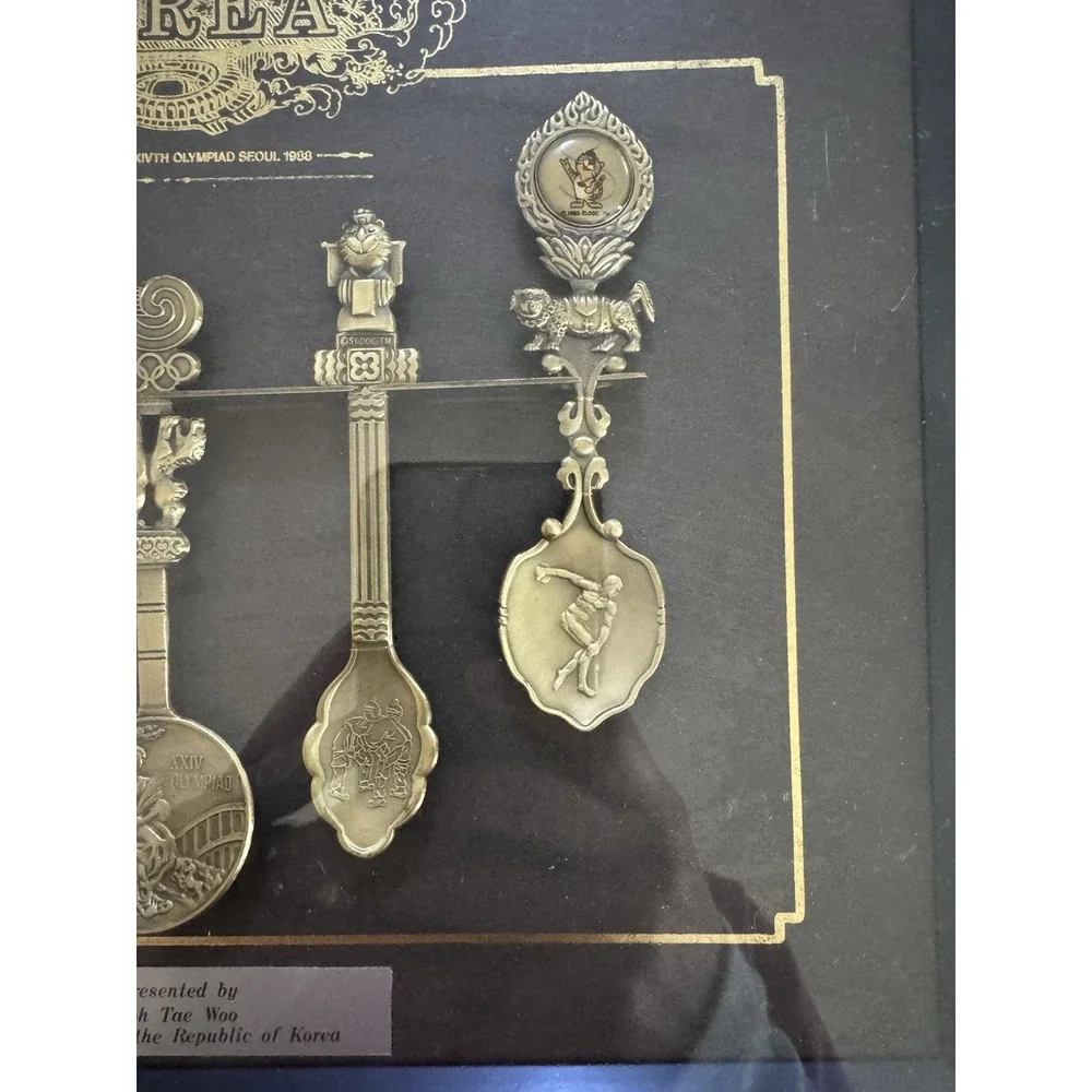 1988 VTG Korea Games XXIVTH Olympiad Seoul Brass Spoon‎ Set Rare Samsung Ed Art